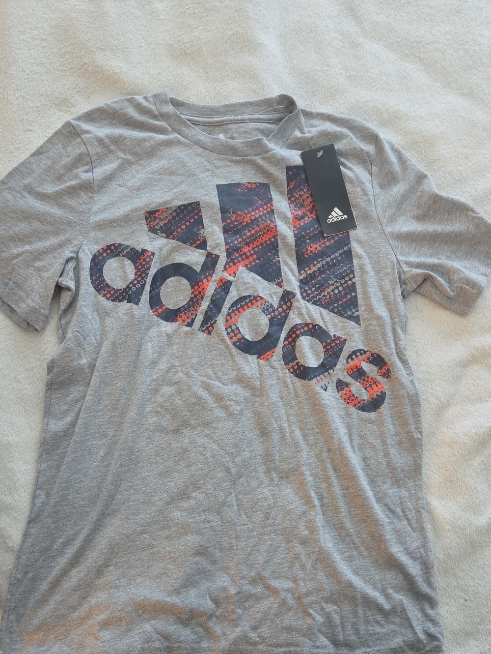 adidas Men’s Gray Tee with Black and Orange Graphic Logo